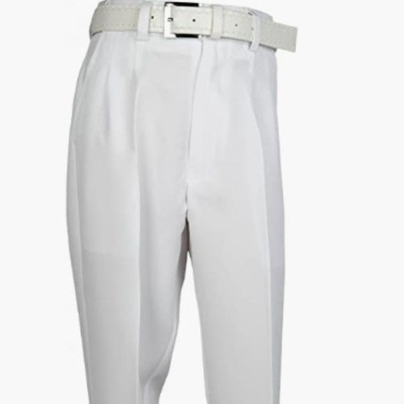 Men's white dress trousers with belt - Picture 2 of 8
